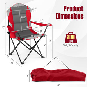 2 Pieces Folding Camping Chairs for Adults with Cup Holders-Red view 3