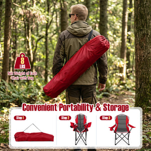 2 Pieces Folding Camping Chairs for Adults with Cup Holders-Red view 8