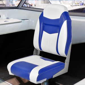 2 Pieces High Back Folding Boat Seat Set with Sponge Cushion-Blue view 3