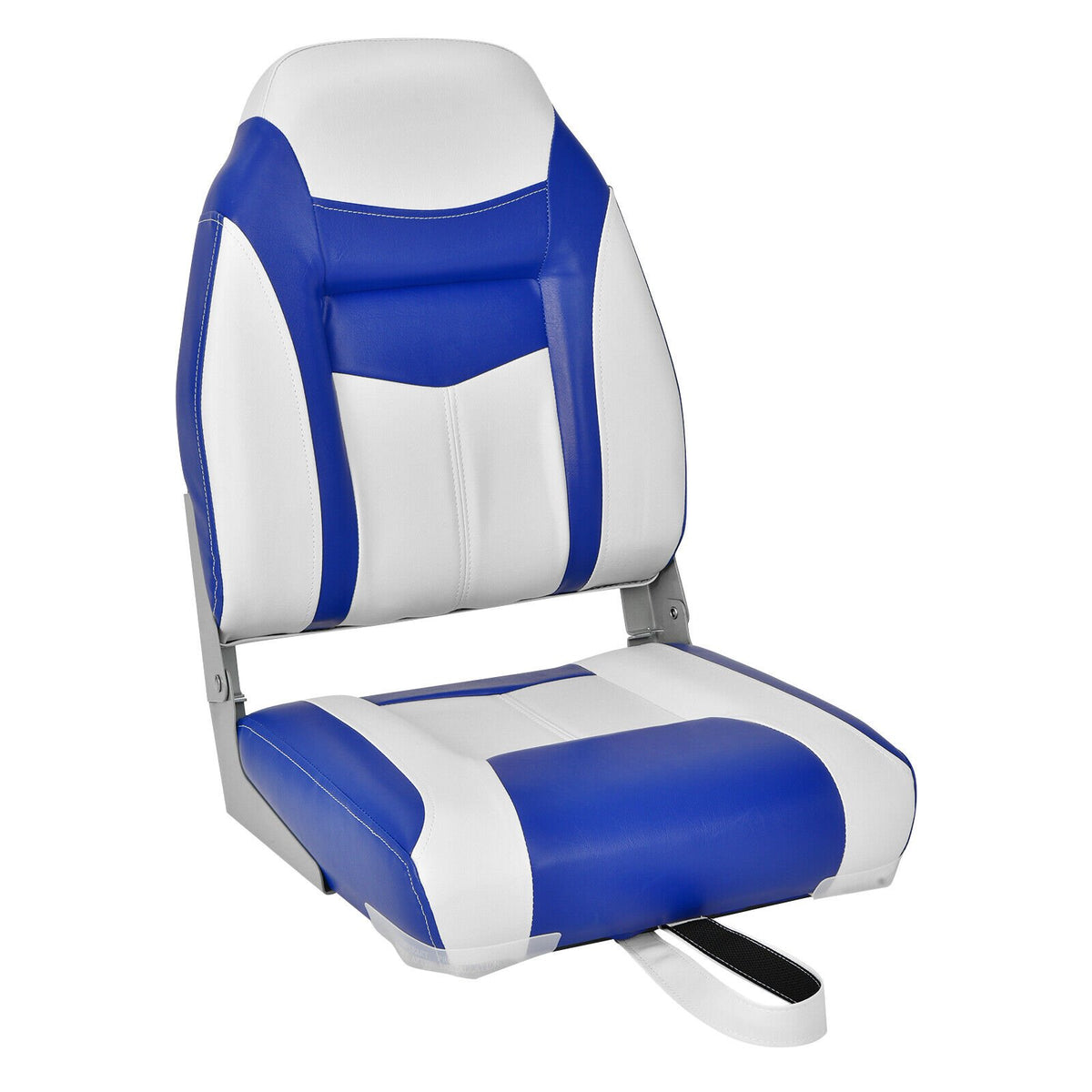 2 Pieces High Back Folding Boat Seat Set with Sponge Cushion-Blue view 4