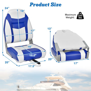 2 Pieces High Back Folding Boat Seat Set with Sponge Cushion-Blue view 5