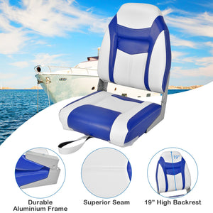 2 Pieces High Back Folding Boat Seat Set with Sponge Cushion-Blue view 9
