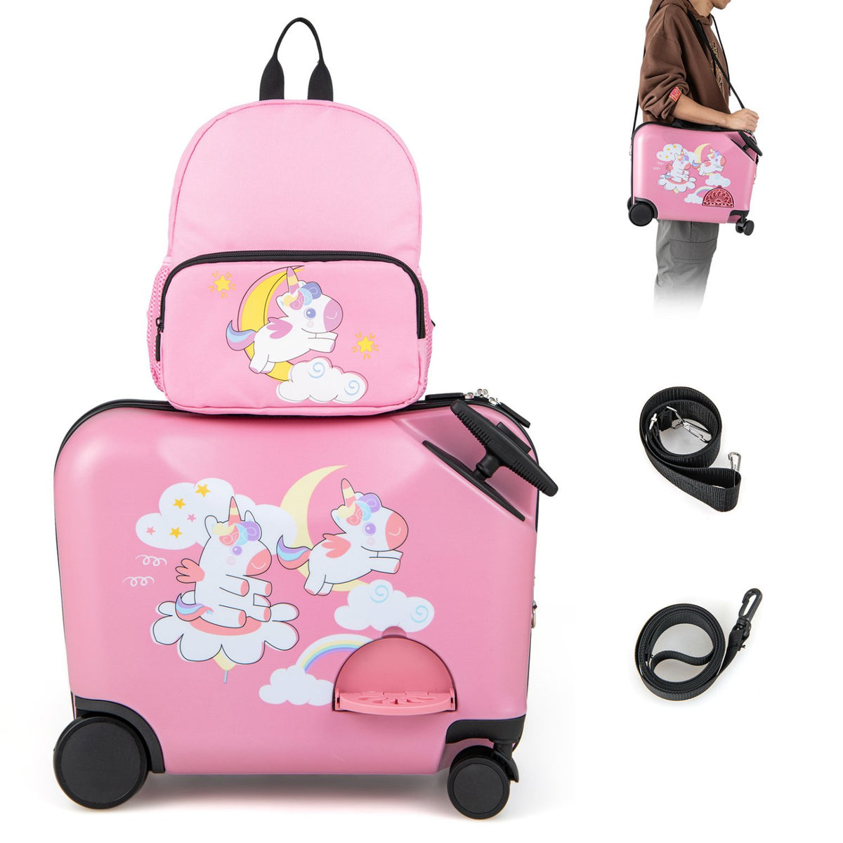 2 Pieces Kid Luggage Set with Spinner Wheels and Aluminum Handle-Pink