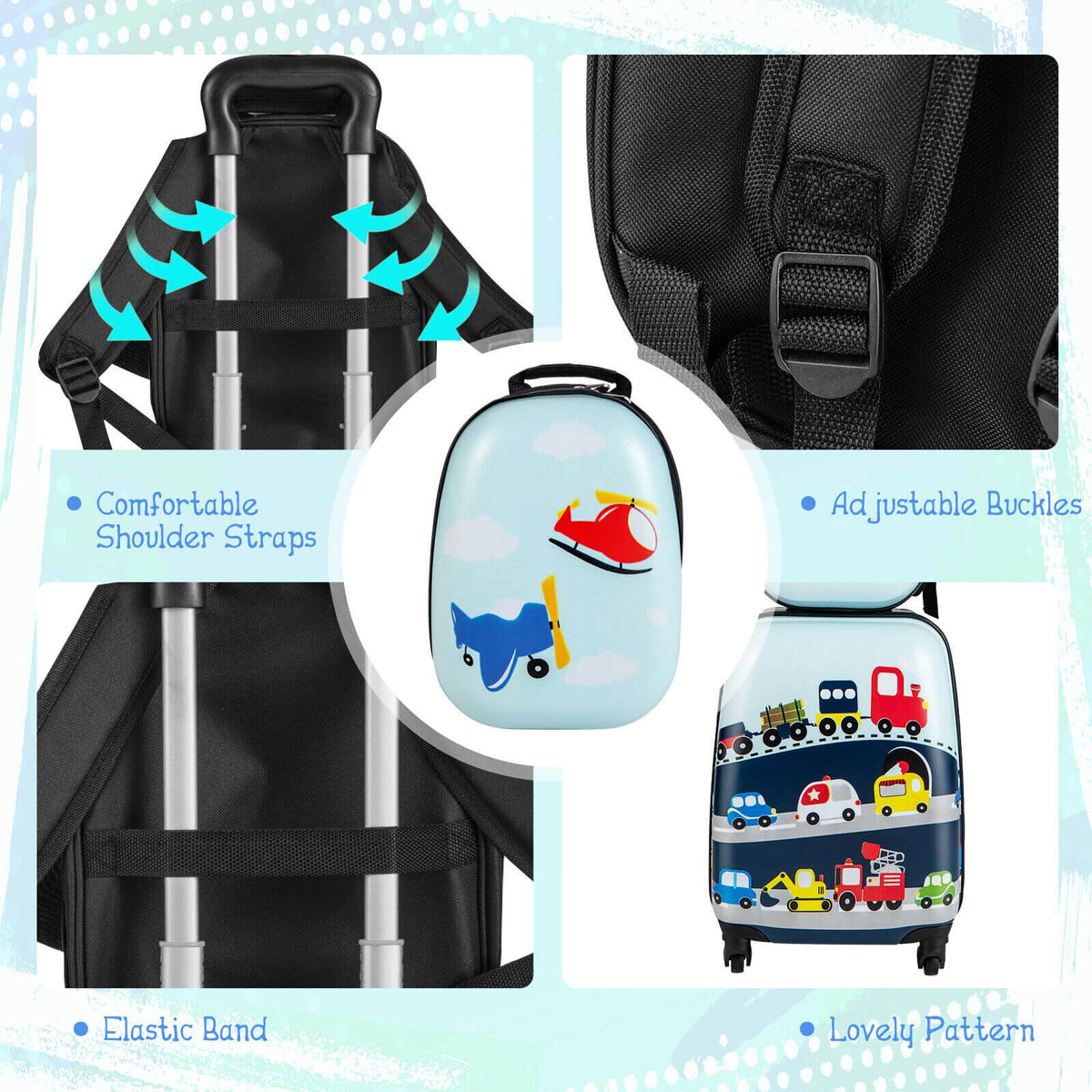 2 Pieces Kids Carry-on Luggage Set with 12 Inch Backpack-Blue view 8