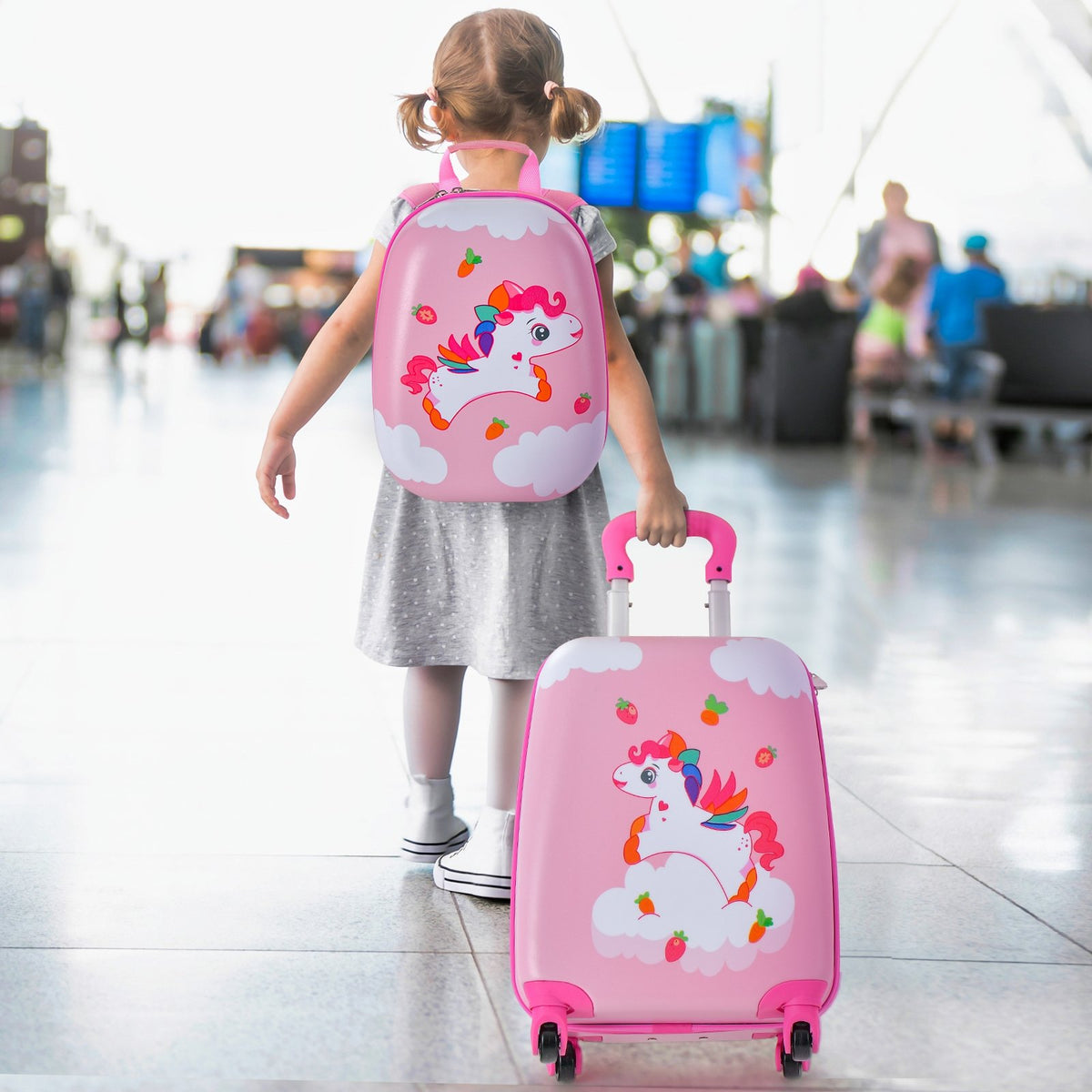 2 Pieces Kids Carry-on Luggage Set with 12 Inch Backpack-Multicolor view 2