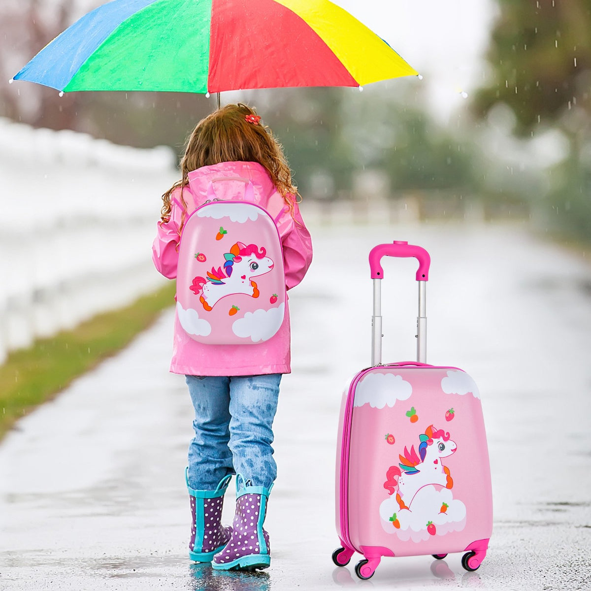 2 Pieces Kids Carry-on Luggage Set with 12 Inch Backpack-Multicolor view 3