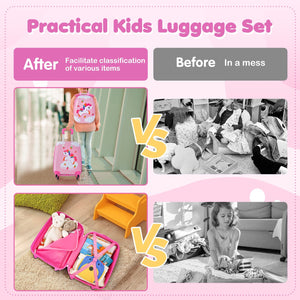 2 Pieces Kids Carry-on Luggage Set with 12 Inch Backpack-Multicolor view 7