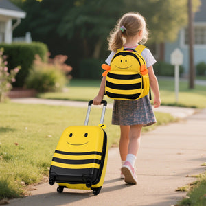 2 Pieces Kids Luggage Set on Wheels with Anti-Lose Rope and Retractable Rod-Yellow view 2