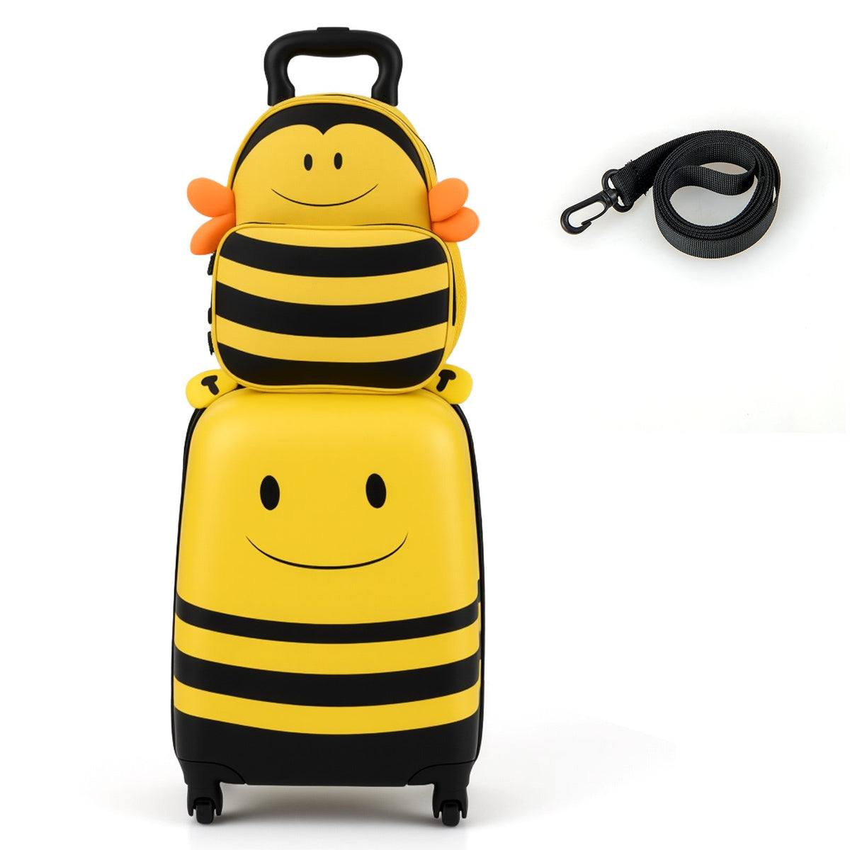 2 Pieces Kids Luggage Set on Wheels with Anti-Lose Rope and Retractable Rod-Yellow view 3