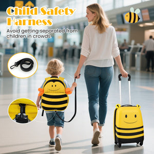 2 Pieces Kids Luggage Set on Wheels with Anti-Lose Rope and Retractable Rod-Yellow view 5