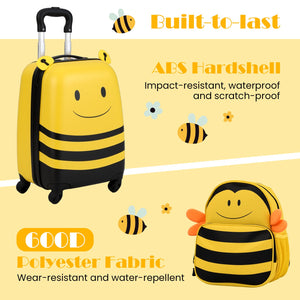 2 Pieces Kids Luggage Set on Wheels with Anti-Lose Rope and Retractable Rod-Yellow view 7