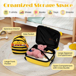 2 Pieces Kids Luggage Set on Wheels with Anti-Lose Rope and Retractable Rod-Yellow view 8