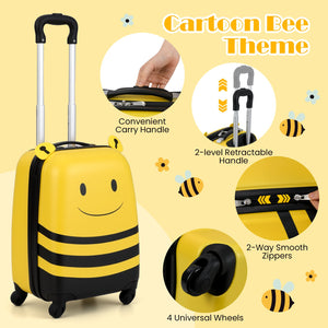 2 Pieces Kids Luggage Set on Wheels with Anti-Lose Rope and Retractable Rod-Yellow view 9