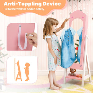 2 Pieces Kids Vanity Set and Jewelry Armoire Cabinet with Full-length Mirror-Pink view 8
