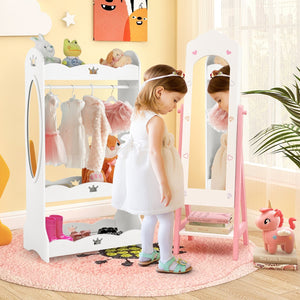 2 Pieces Kids Vanity Set and Jewelry Armoire Cabinet with Full-length Mirror-White view 3