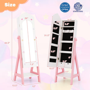 2 Pieces Kids Vanity Set and Jewelry Armoire Cabinet with Full-length Mirror-White view 4
