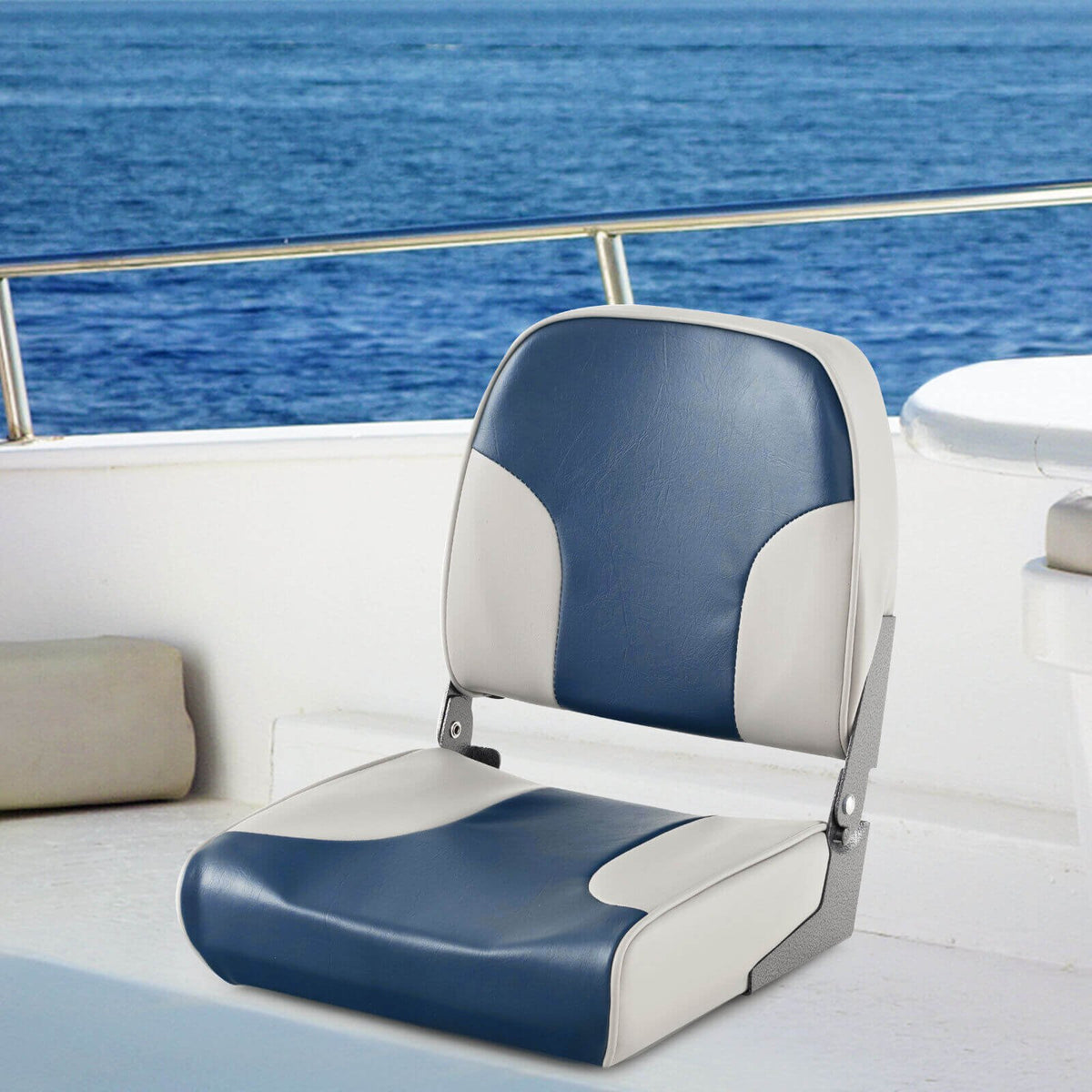 2 Pieces Low Back Boat Seat Set with Sponge Padding and Aluminum Hinges-Blue view 3