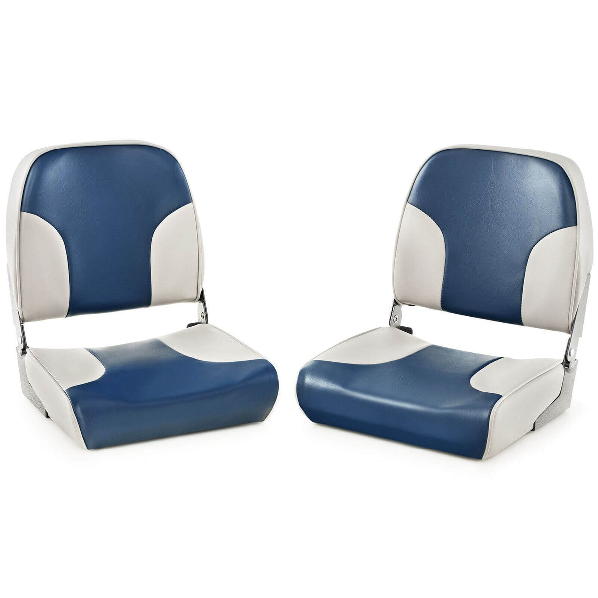 2 Pieces Low Back Boat Seat Set with Sponge Padding and Aluminum Hinges-Blue view 4