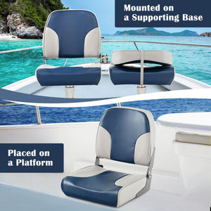 2 Pieces Low Back Boat Seat Set with Sponge Padding and Aluminum Hinges-Blue view 6