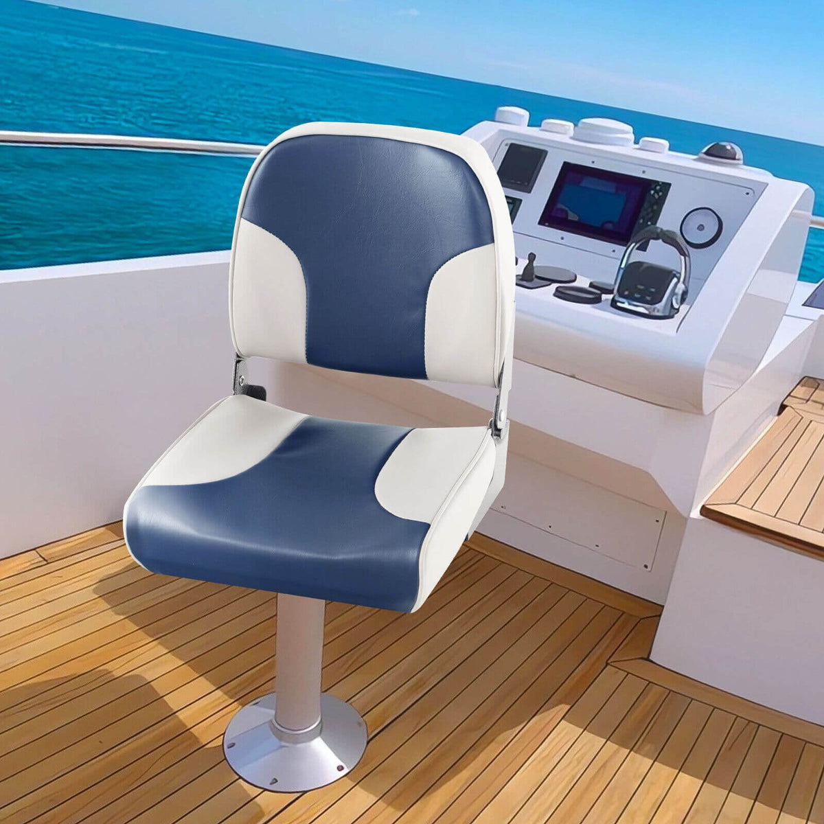 2 Pieces Low Back Boat Seat Set with Sponge Padding and Aluminum Hinges-Blue view 9