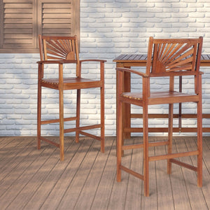 2 Pieces Outdoor Acacia Wood Bar Chairs with Sunflower Backrest and Armrests view 2