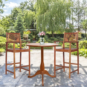 2 Pieces Outdoor Acacia Wood Bar Chairs with Sunflower Backrest and Armrests view 7