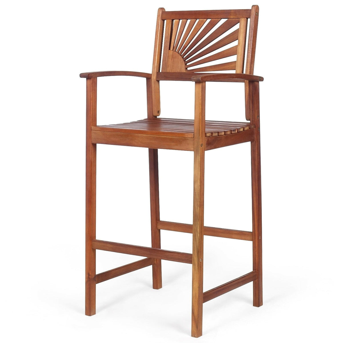 2 Pieces Outdoor Acacia Wood Bar Chairs with Sunflower Backrest and Armrests view 8