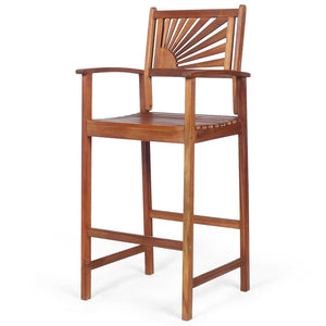 2 Pieces Outdoor Acacia Wood Bar Chairs with Sunflower Backrest and Armrests view 8