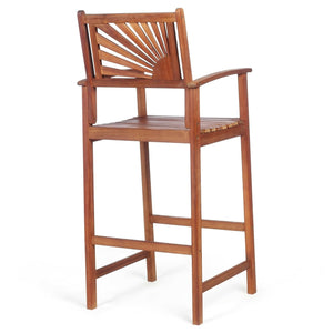 2 Pieces Outdoor Acacia Wood Bar Chairs with Sunflower Backrest and Armrests view 9