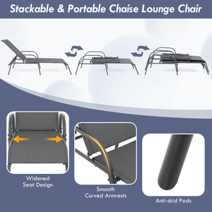 2 Pieces Outdoor Patio Lounge Chair Chaise Fabric with Adjustable Reclining Armrest-Dark Gray view 7