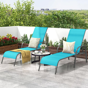 2 Pieces Outdoor Patio Lounge Chair Chaise Fabric with Adjustable Reclining Armrest-Turquoise view 3