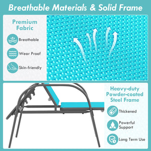 2 Pieces Outdoor Patio Lounge Chair Chaise Fabric with Adjustable Reclining Armrest-Turquoise view 7