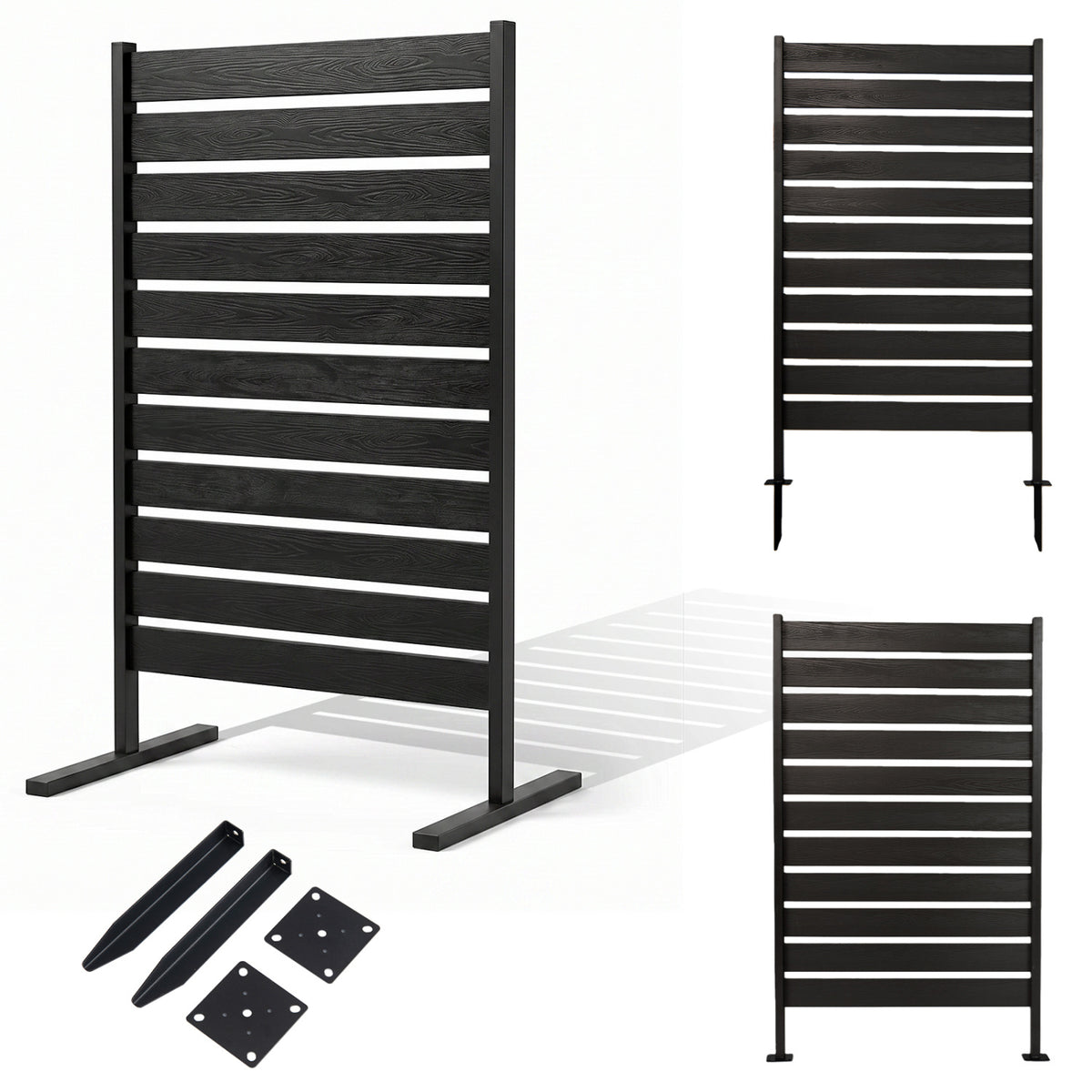 2 Pieces Outdoor Privacy Screen Fence for Backyard Pool Lawn-Black view 3