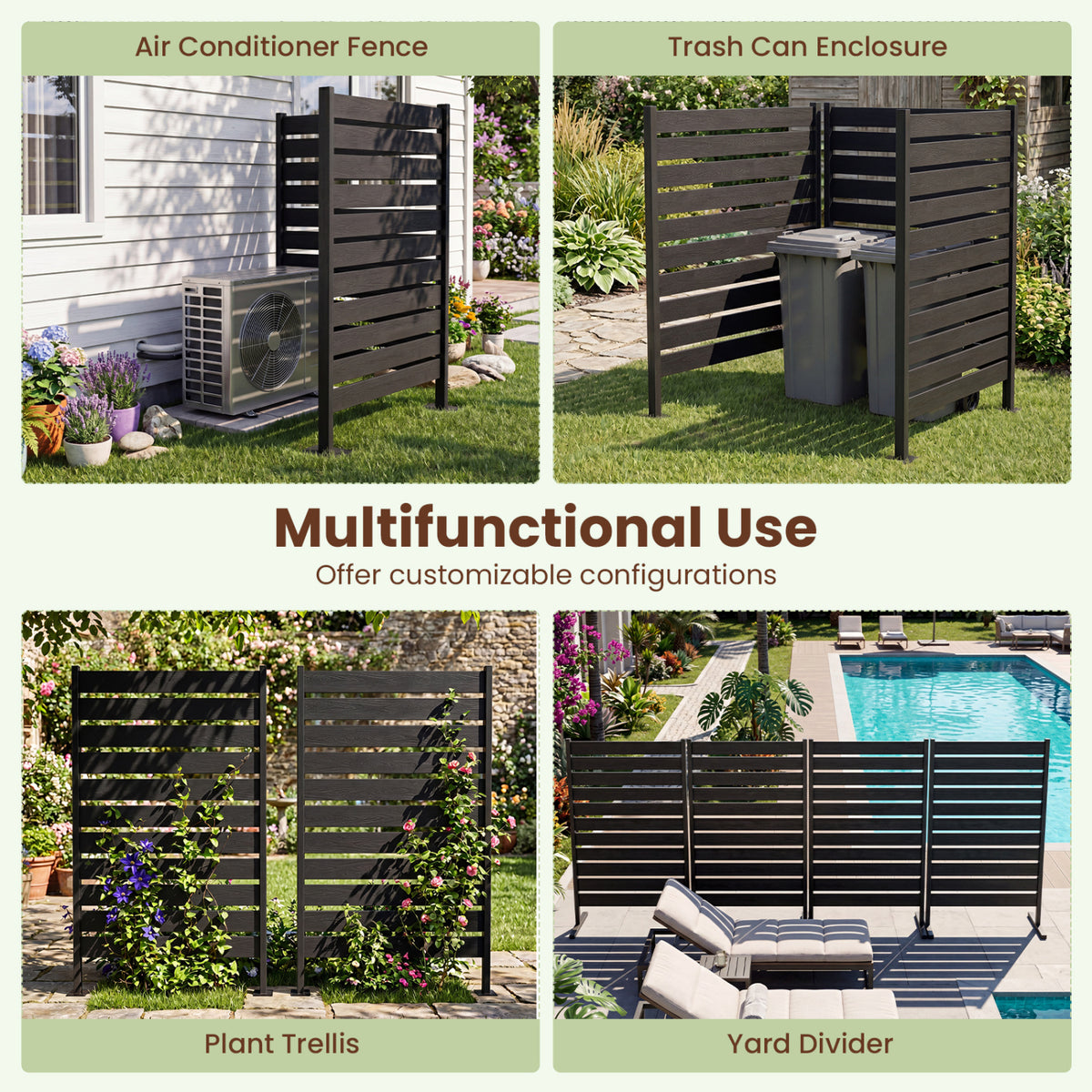 2 Pieces Outdoor Privacy Screen Fence for Backyard Pool Lawn-Black view 5