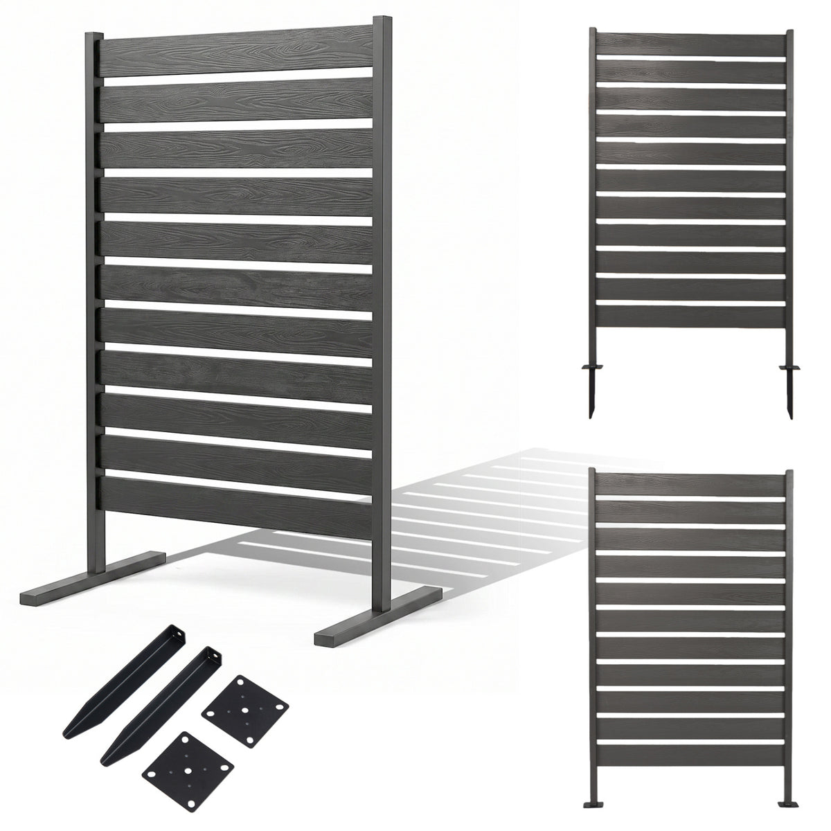 2 Pieces Outdoor Privacy Screen Fence for Backyard Pool Lawn-Gray view 3
