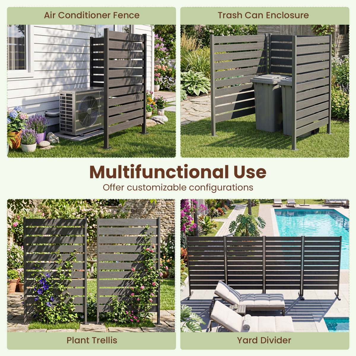 2 Pieces Outdoor Privacy Screen Fence for Backyard Pool Lawn-Gray view 5