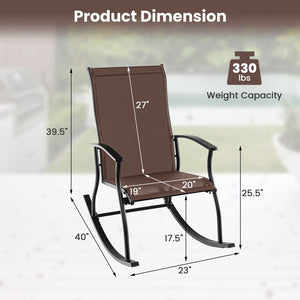 2 Pieces Outdoor Rocking Chairs with Breathable Backrest-Brown view 4