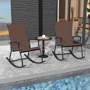 2 Pieces Outdoor Rocking Chairs with Breathable Backrest-Brown view 5