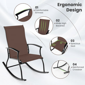 2 Pieces Outdoor Rocking Chairs with Breathable Backrest-Brown view 7