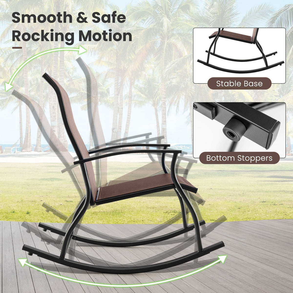 2 Pieces Outdoor Rocking Chairs with Breathable Backrest-Brown view 8