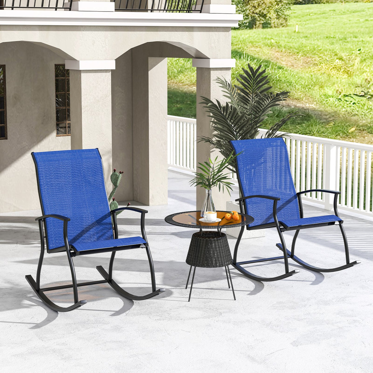 2 Pieces Outdoor Rocking Chairs with Breathable Backrest-Navy view 2