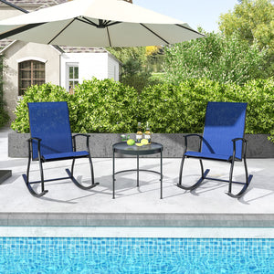 2 Pieces Outdoor Rocking Chairs with Breathable Backrest-Navy view 3