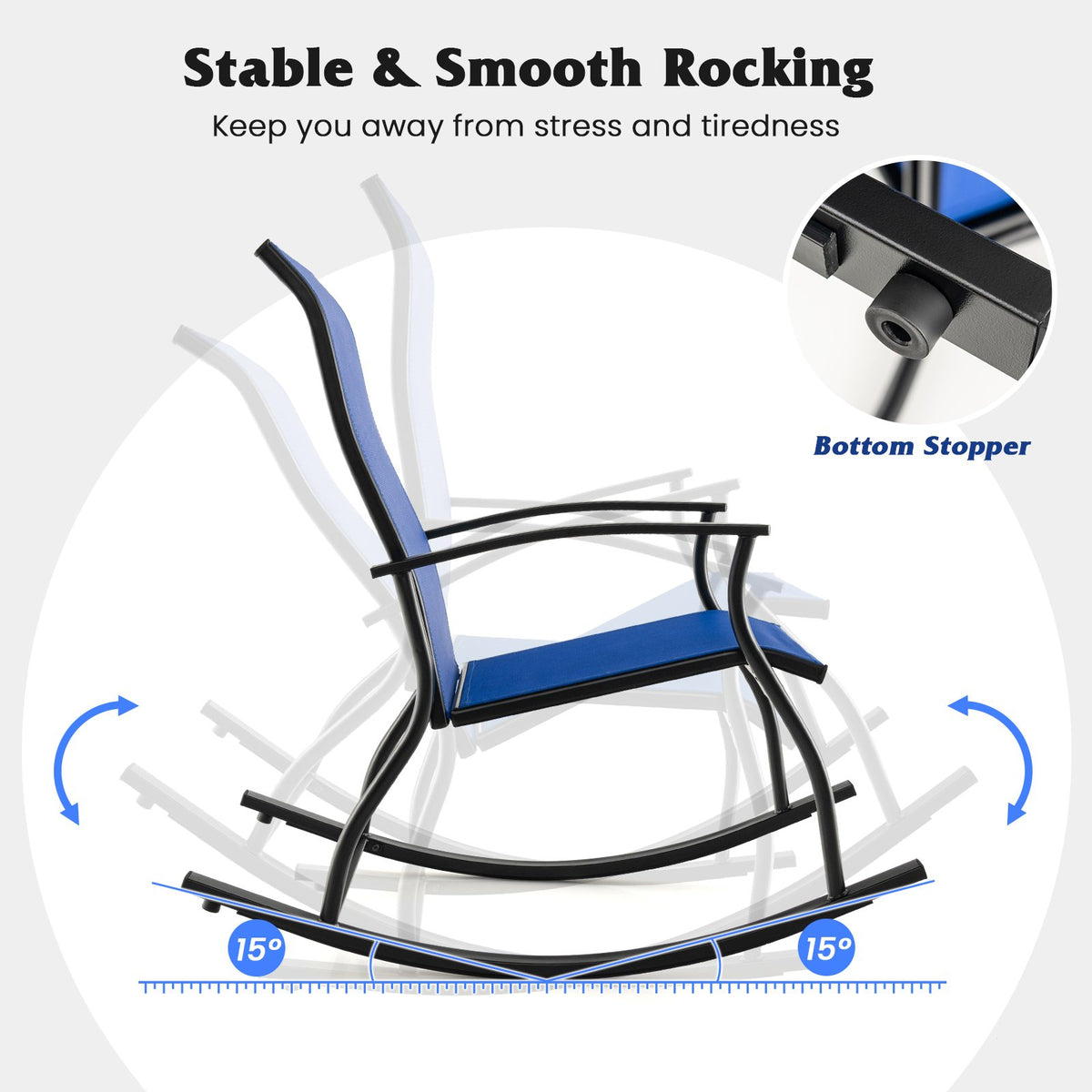 2 Pieces Outdoor Rocking Chairs with Breathable Backrest-Navy view 6