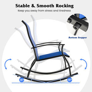 2 Pieces Outdoor Rocking Chairs with Breathable Backrest-Navy view 6