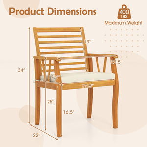 2 Pieces Patio Dining Chairs Outdoor Acacia Wood Armchairs Bistro Conversation Furniture-White view 4