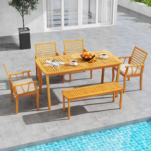 2 Pieces Patio Dining Chairs Outdoor Acacia Wood Armchairs Bistro Conversation Furniture-White view 5