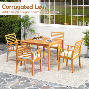 2 Pieces Patio Dining Chairs Outdoor Acacia Wood Armchairs Bistro Conversation Furniture-White view 9