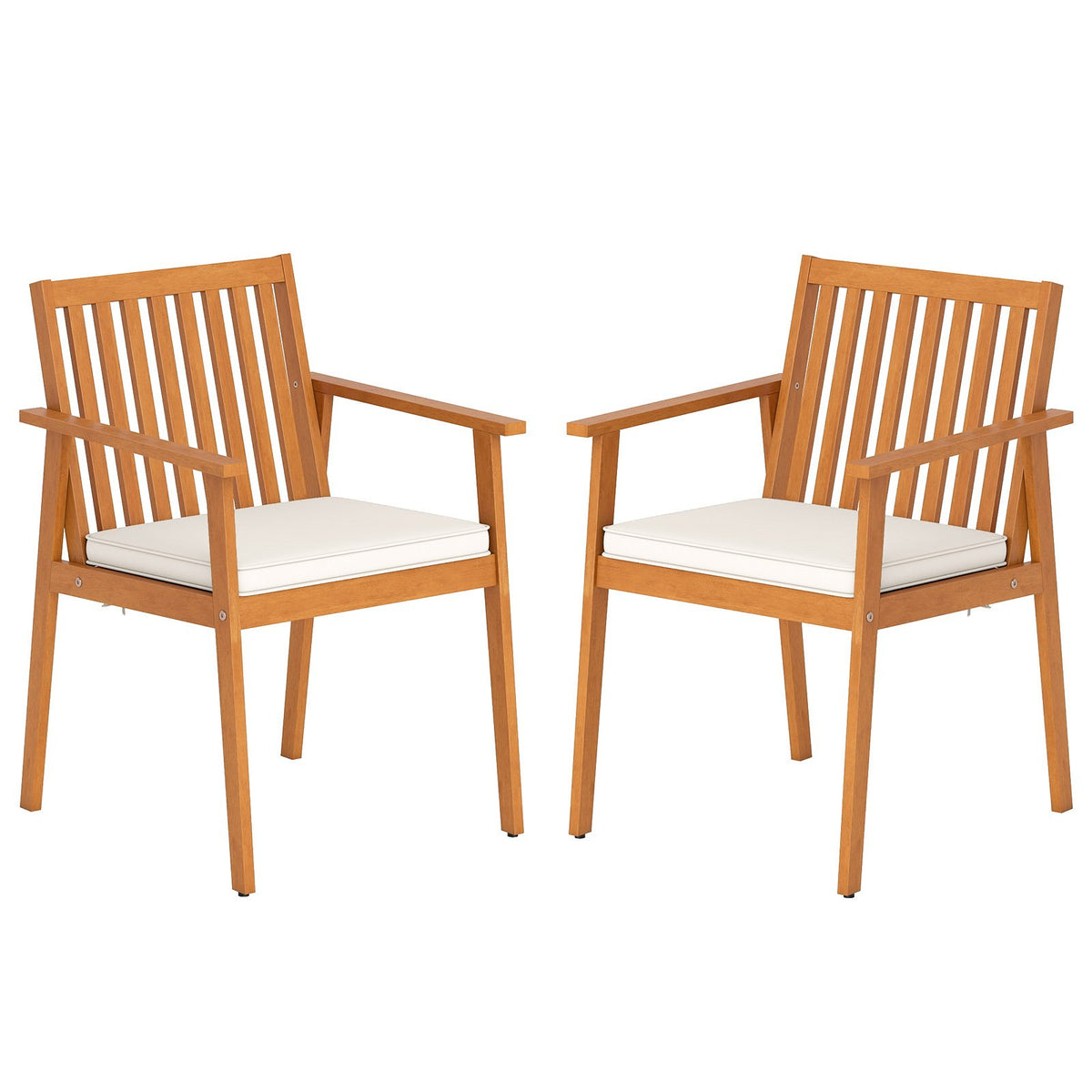 2 Pieces Patio Dining Chairs Outdoor Acacia Wood Chairs with Removable Padded Cushion-Natural