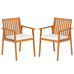 2 Pieces Patio Dining Chairs Outdoor Acacia Wood Chairs with Removable Padded Cushion-Natural