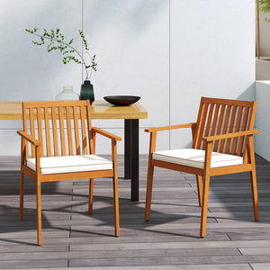 2 Pieces Patio Dining Chairs Outdoor Acacia Wood Chairs with Removable Padded Cushion-Natural view 2